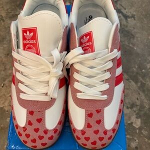 Adidas Pink and White Heart Sneakers